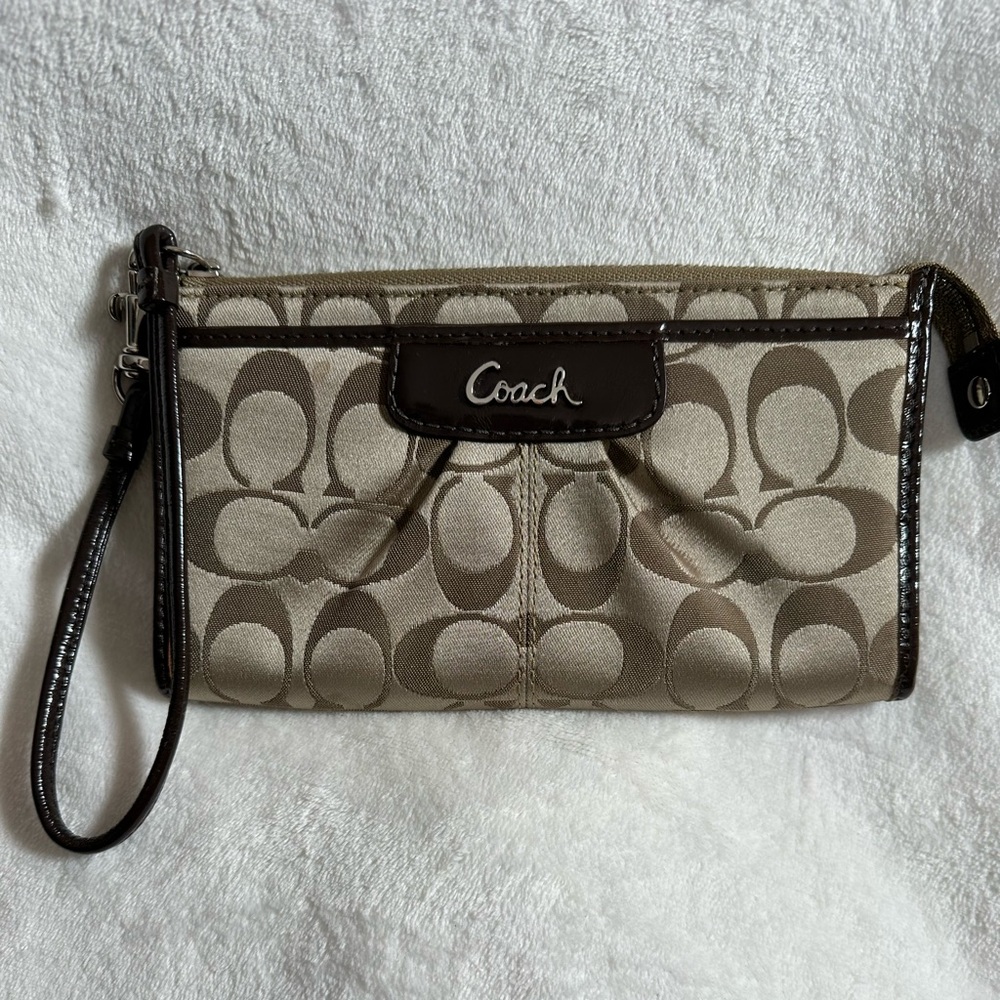Coach Beige and Brown Signature Wristlet